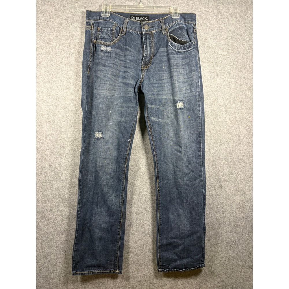 Black rue 21 Denim Distressed Straight Leg Jeans Blue 33x32 Dark Wash Casual‎